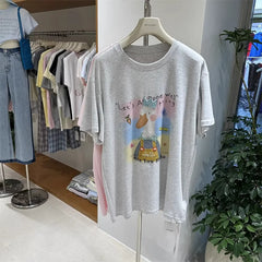 A128 - Premium 220g Cotton Graphic Tee – Cute "See You Hello" Duck with 3D Beaded Crown & Embroidery – Oversized Casual Streetwear