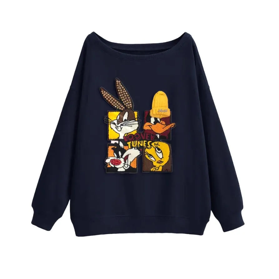 VINESU Looney Tunes - Themed Off - Shoulder Sweatshirt: Chic and Cartoon - Centric