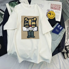 VINESU A30 - Abstract Leopard Graphic Oversized T-Shirt, Vintage American Style Unisex Tee