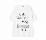 A261 - Pearl Graffiti Graphic Tee – Handmade Embellished Oversized Cotton T-Shirt