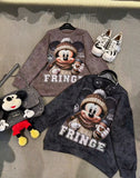 Heavy Rhinestone Winter Mickey Sweatshirt – Cozy Coffee Cartoon Oversized Crewneck