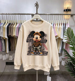 Leopard Street Mickey Graphic Cotton Sweatshirt | Casual Crewneck Pullover