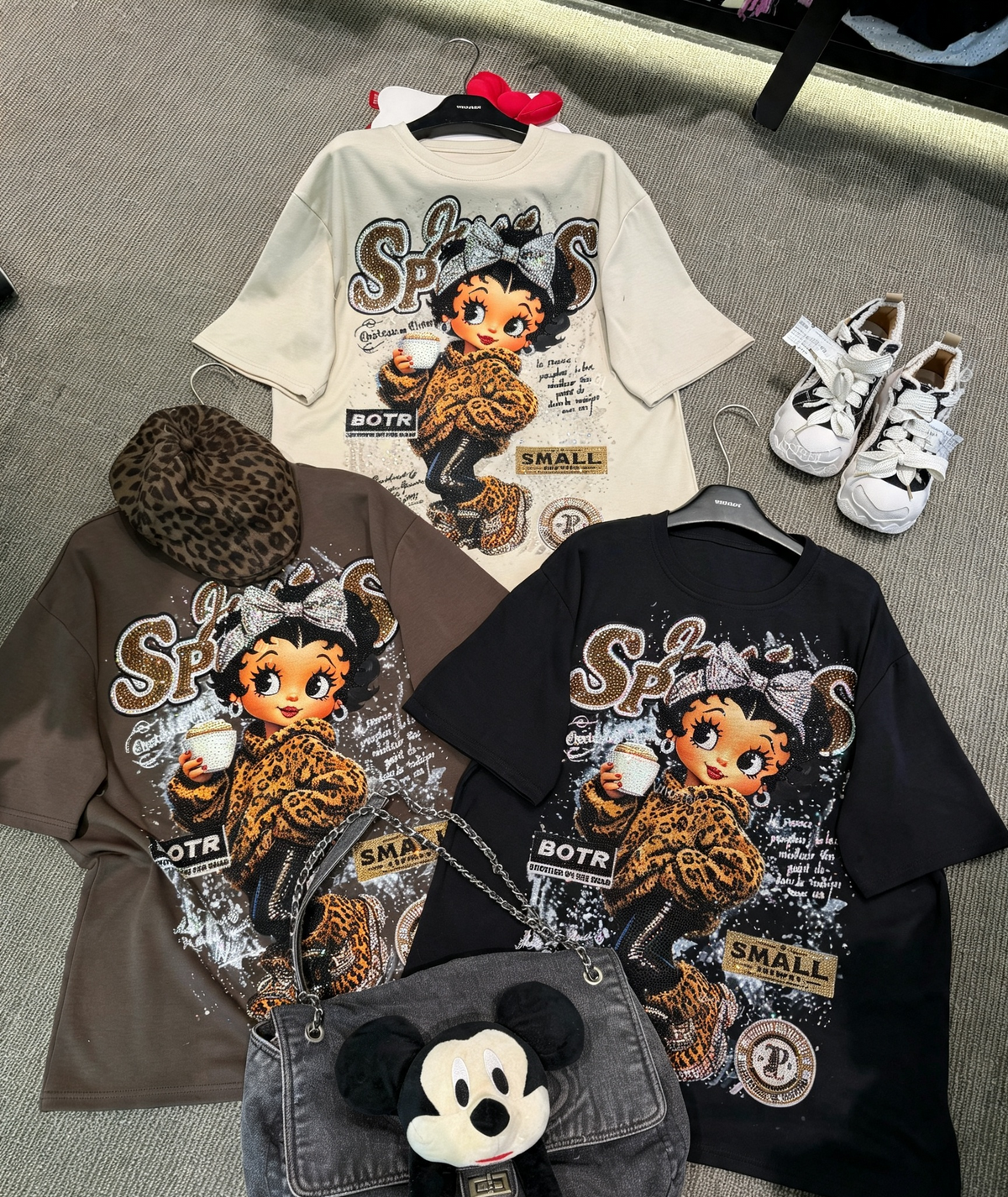 R13 - Pure Cotton T-Shirt - Luxury Hot-Fix Rhinestone Betty Boop Graphic Oversized Crewneck