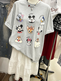 A249 - Mickey & Friends DIY 3D Bow Lace Graphic Oversized 100% Cotton T-Shirt 220g Heavy Tee