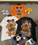 Heavy Rhinestone Vintage Mickey Graphic T-Shirt – Oversized Sparkle Cartoon Streetwear Tee
