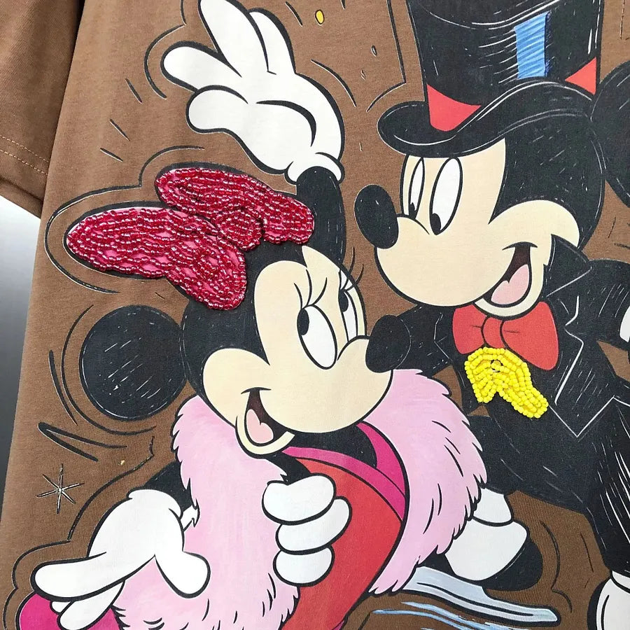 VINESU MKT09 - Vintage Couple Mouse Beaded & Sequin T-Shirt