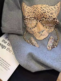 A92 - Luxury Hand-Beaded Leopard Tee | 220g Heavyweight Breathable Cotton | Premium Oversized Slouchy Top