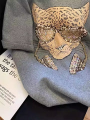 A92 - Luxury Hand-Beaded Leopard Tee | 220g Heavyweight Breathable Cotton | Premium Oversized Slouchy Top
