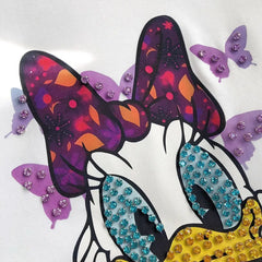VINESU Sparkly Daisy Duck with Purple Butterflies – Black Edgy-Cute Short-Sleeve Tee