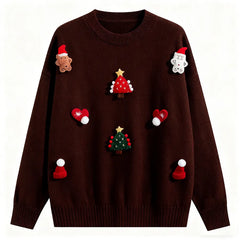 VINESU Christmas Vibe Max🎅 Handmade 3D Felt Decor Red Crewneck Sweater🔥