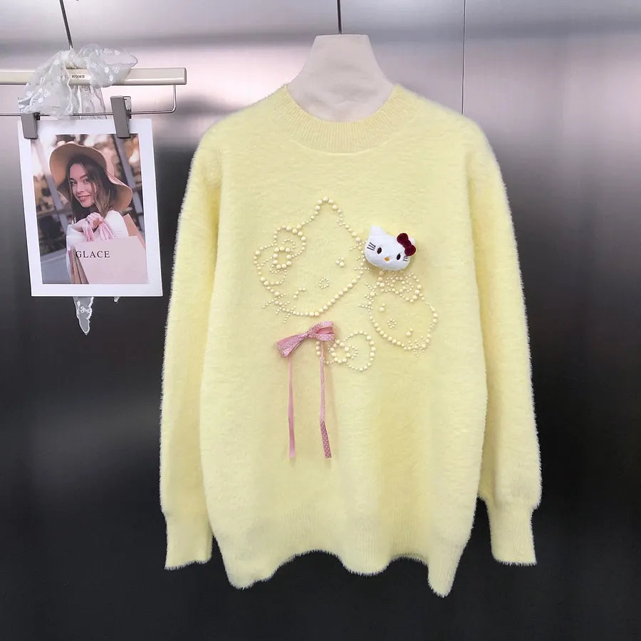VINESU Ultra-Soft Hello Kitty Sweater with Heavy-Duty Beads 🐱