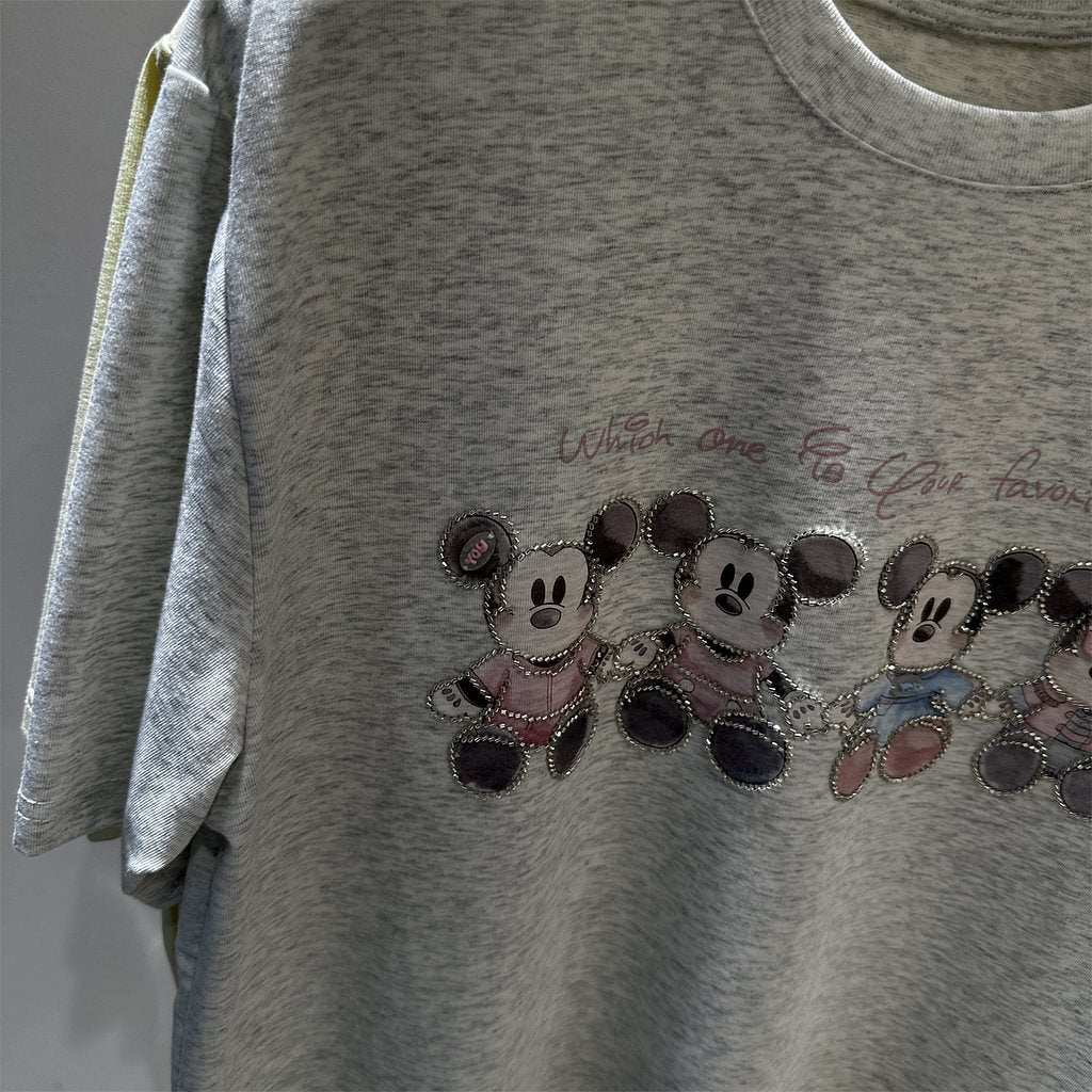 A181 - Luxury 3D Mickey Mouse Graphic Tee - Crystal Seed Bead Embroidery with Mini Sunglasses