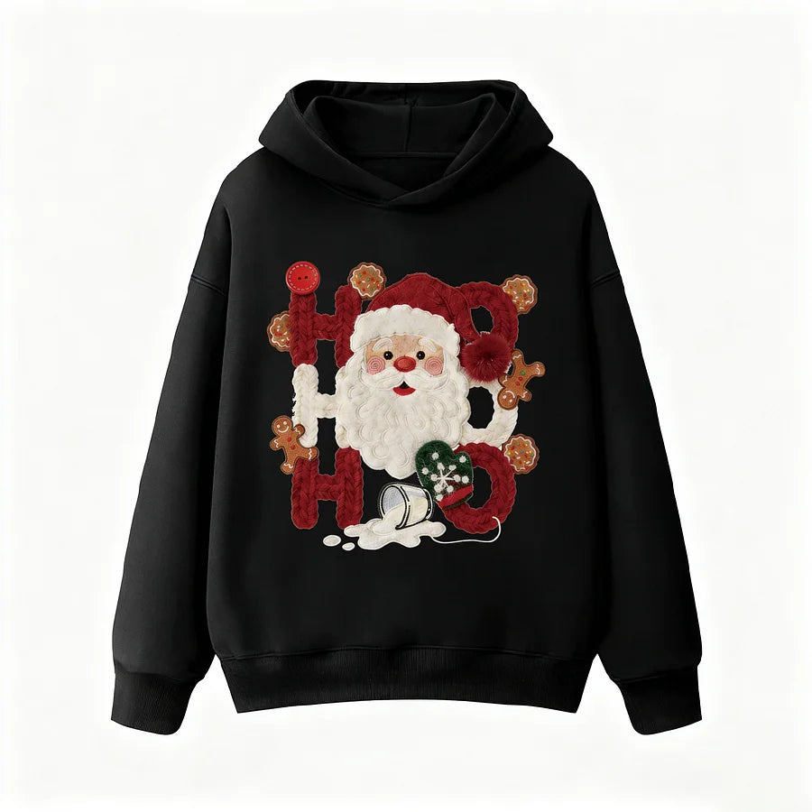 VINESU Cotton Christmas Hoodie | Creative "HO HO" Santa Printed Design