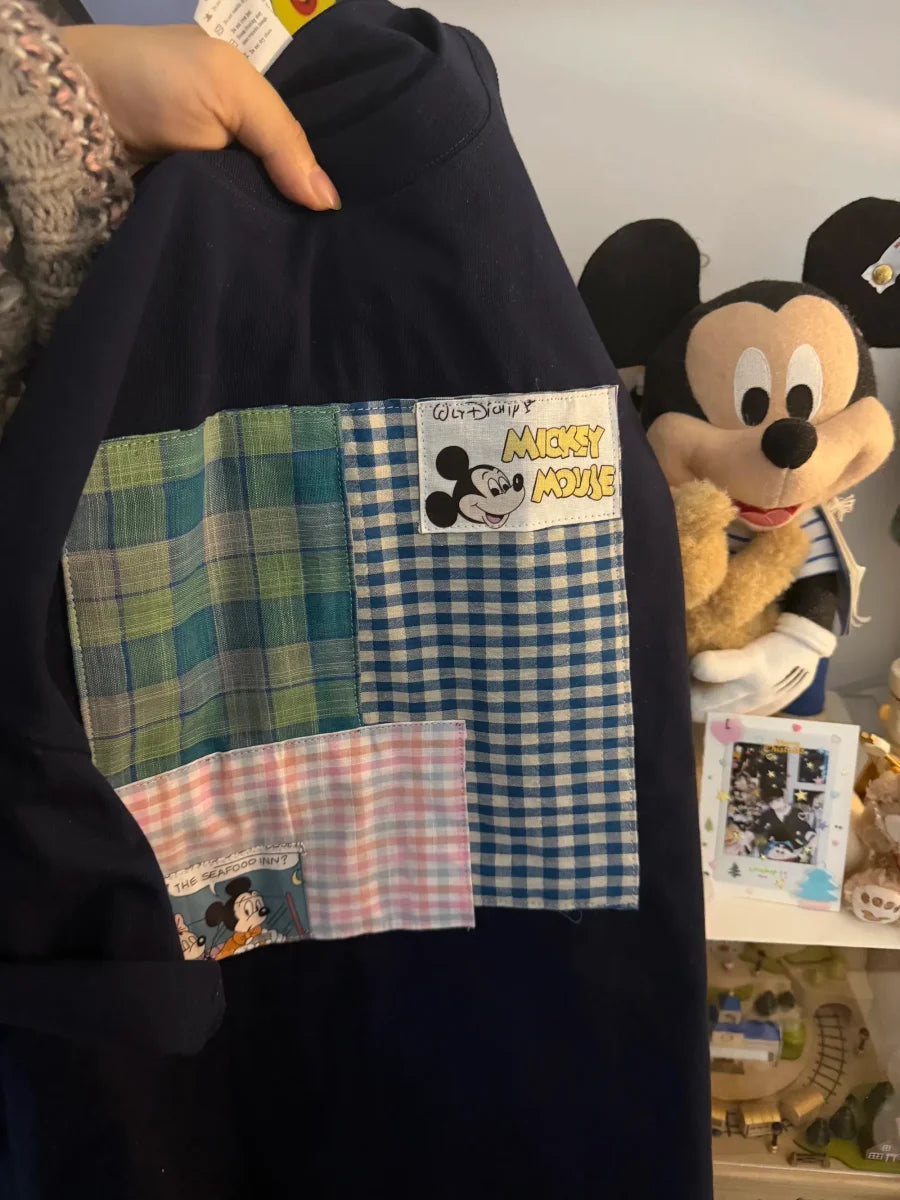 A114 - Handcrafted Patchwork Mickey Mouse Heavyweight Tee – Retro Americana Series