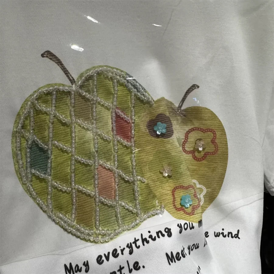 A123 - Premium Green Apple Graphic Tee with Crystal Beading & Gentle