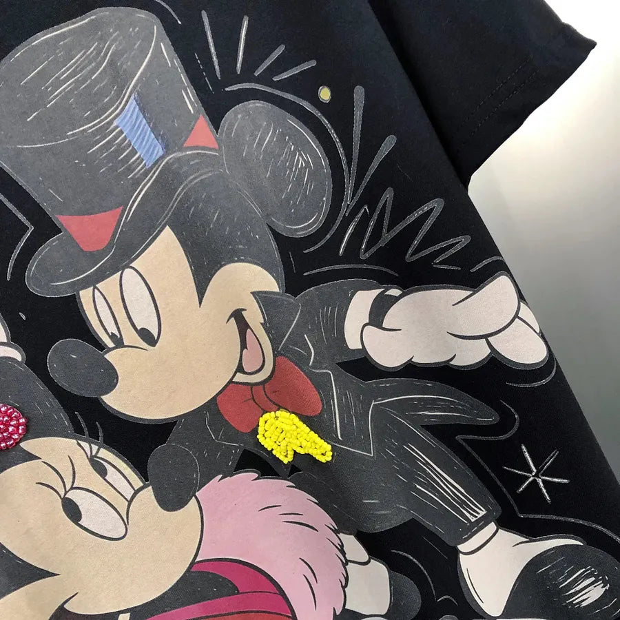 VINESU MKT09 - Vintage Couple Mouse Beaded & Sequin T-Shirt