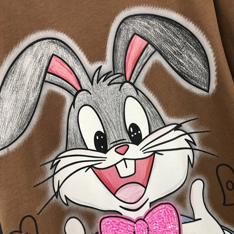 VINESU Bugs Bunny with Beaded - Cute Rabbit Graphic Tee