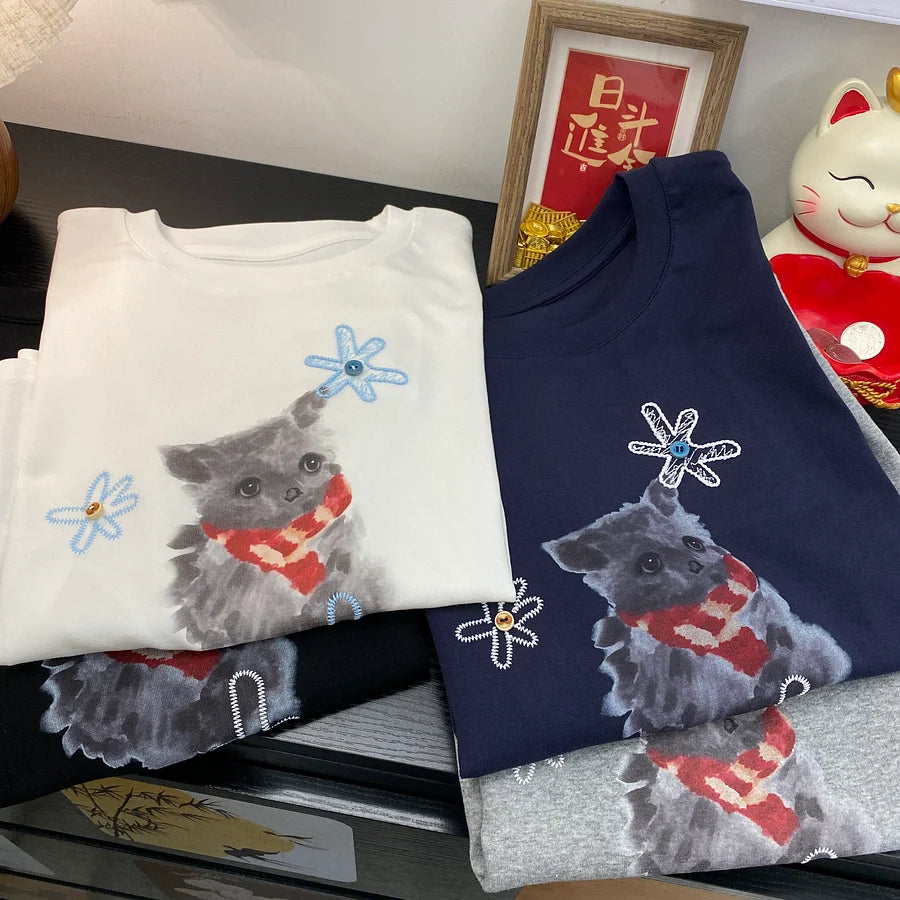 A190 - Vintage Kitten Graphic Tee - 220g Premium Heavyweight Cotton
