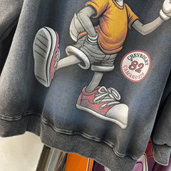 VINESU B01 - Vintage Washed Bunny Graphic Crewneck Sweatshirt