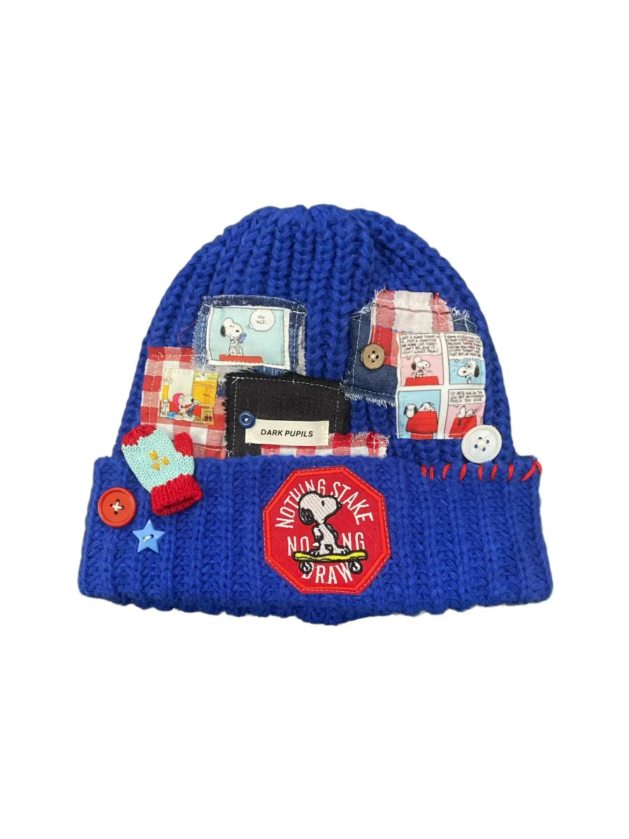 Vinesu H6 - Vintage Snoopy Patchwork Knit Beanie | Handmade 1-of-1 Reworked Winter Hat