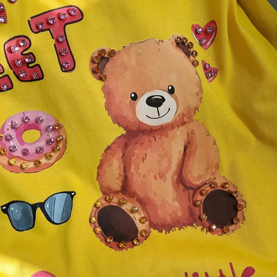 VINESU A17 - "Sweet" Bear Hand-Embellished T-Shirt