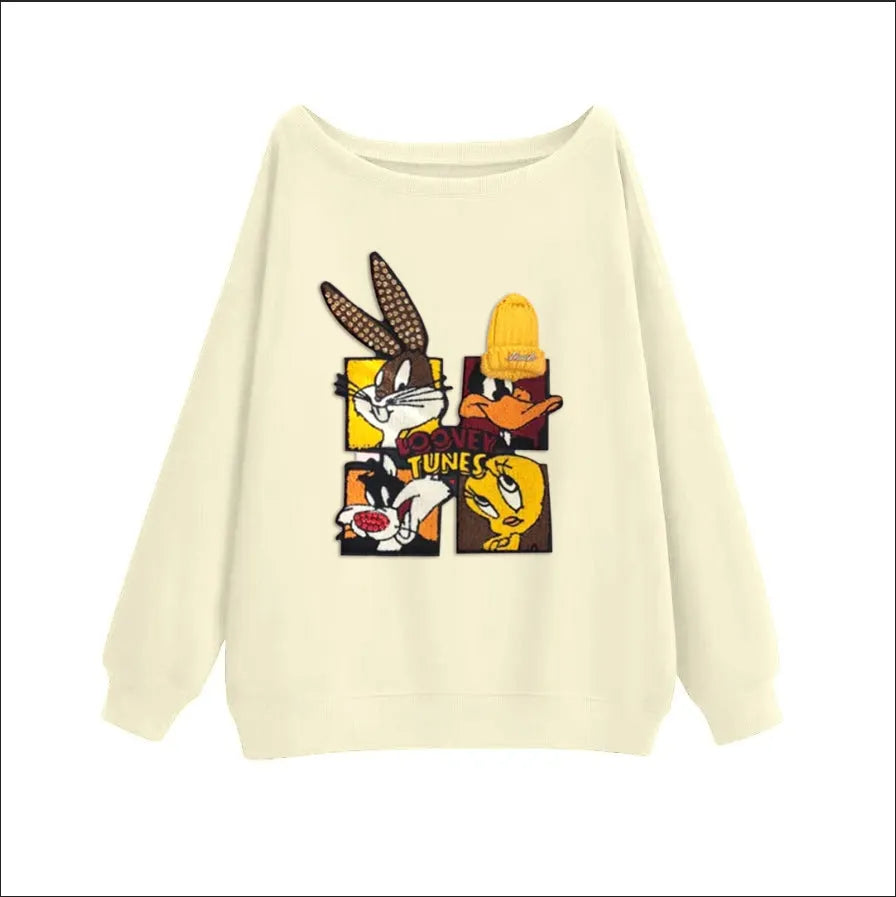 VINESU Looney Tunes - Themed Off - Shoulder Sweatshirt: Chic and Cartoon - Centric