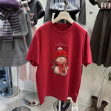 VINESU Christmas Limited Plush Collar T-Shirt ⛄ Snowman Print Festive Winter Top