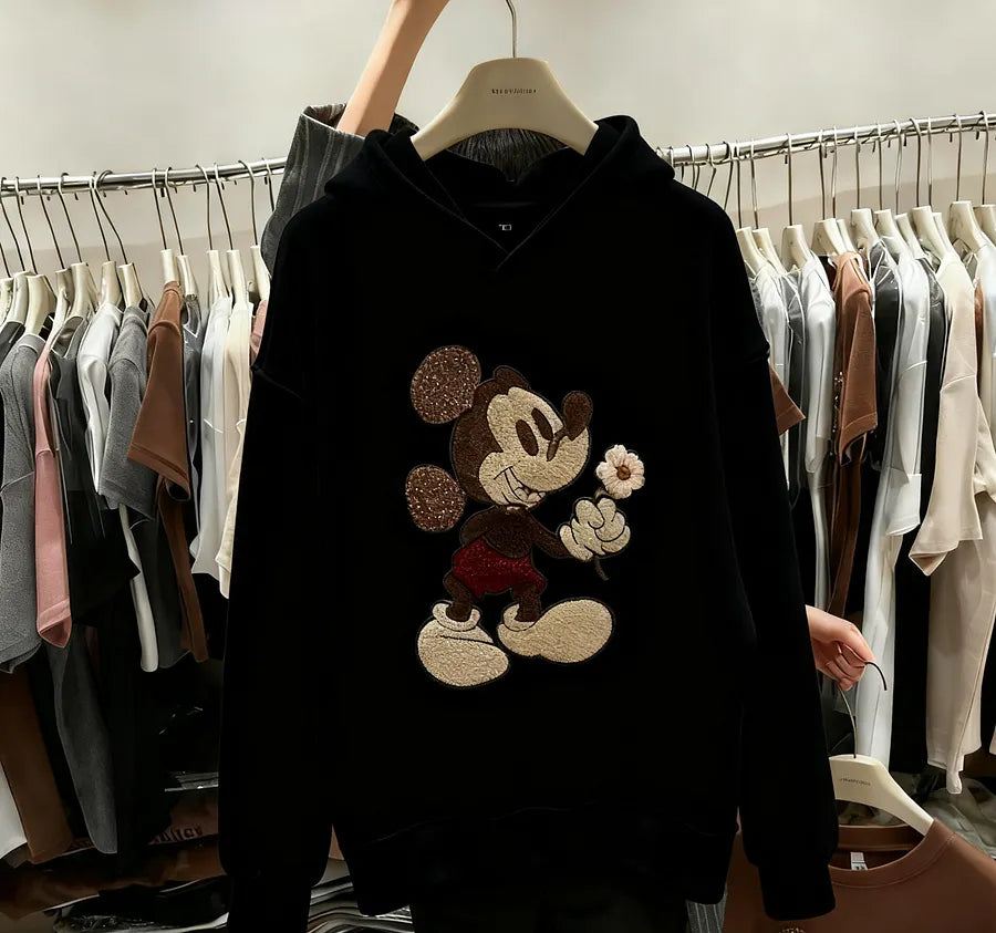 VINESU Heavy-Embellishment 3D Floral Hoodie