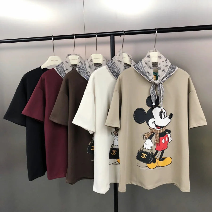 VINESU Trendy Mickey Mouse T-Shirt + Free Bandana Scarf