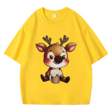 VINESU Y451 - 3D Beaded Reindeer Vintage Washed Short Sleeve Tee