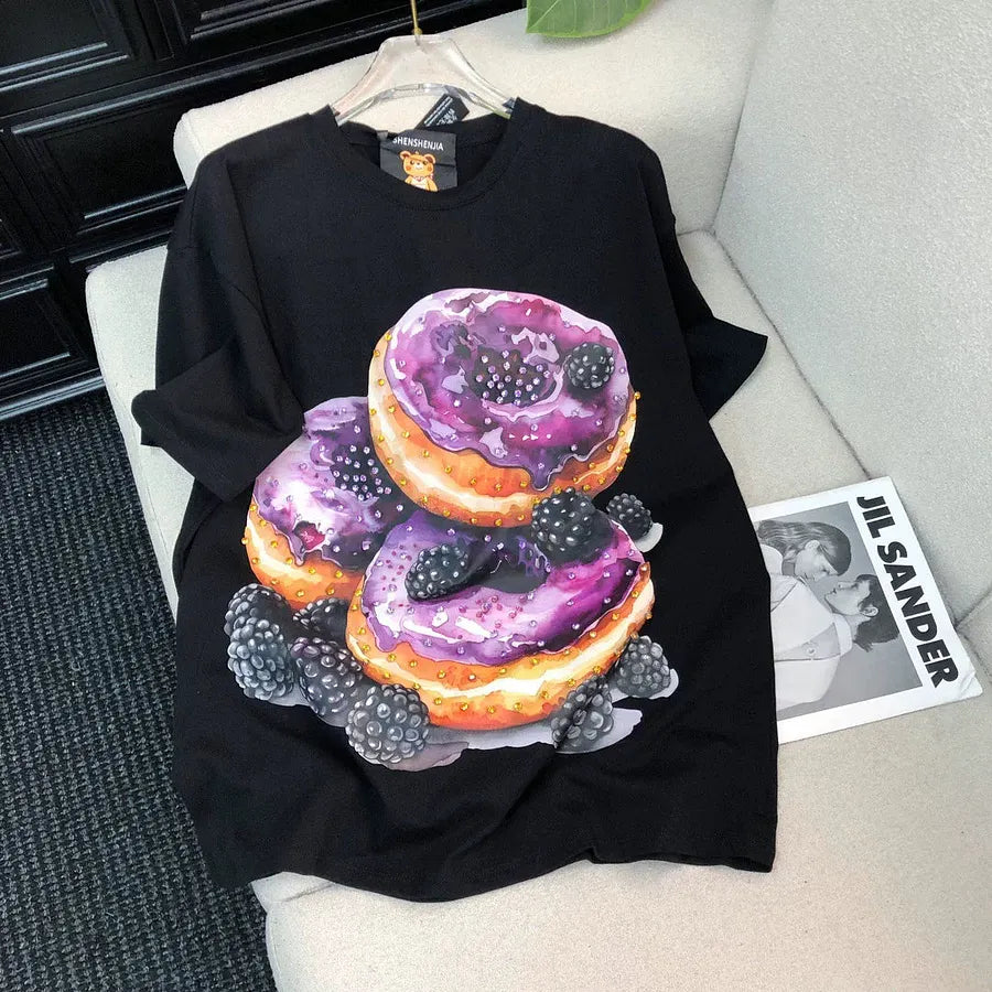 VINESU Heavy Beaded Donut Print Short Sleeve