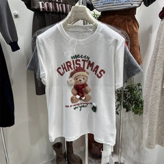 VINESU Christmas Bear Vibe 100% Cotton Crewneck Top