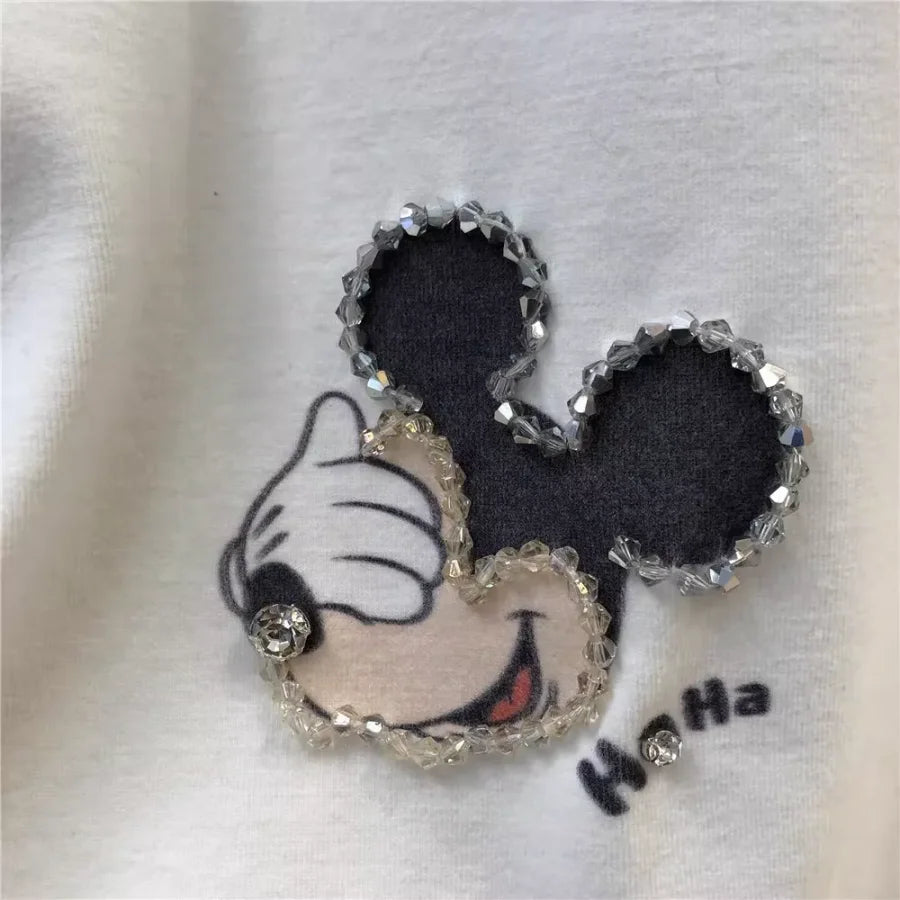 A95 - Luxury 3D Mickey Beaded T-Shirt | 220g Heavyweight Breathable Cotton | Hand-Embellished