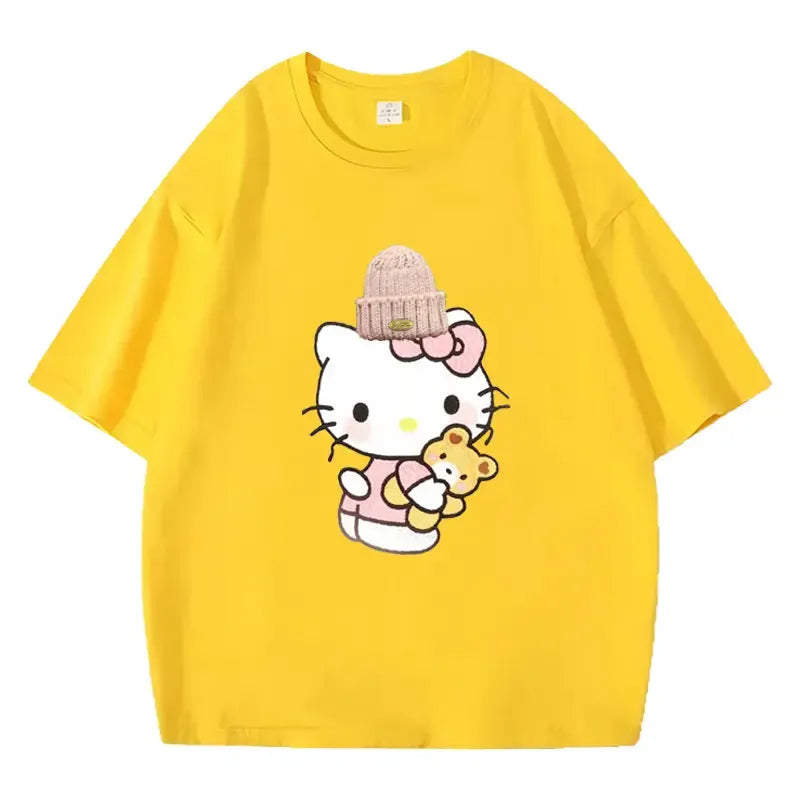 VINESU Heart - Melting! Hello Kitty T - shirt with Knitted Hat and Teddy Bear