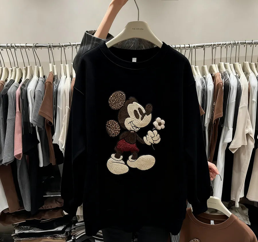 VINESU Heavy-Embellishment 3D Floral Crew Neck Sweatshirt