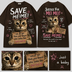 SaveMeiMei Funny Cat T-Shirt – Heavyweight Cotton Oversized Cat Meme Graphic Tee