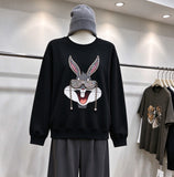 Rhinestone Bugsbunny Graphic Sweatshirt | 3D Chain & Beaded Sunglasses Crewneck
