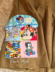 Vinesu A59 - Retro Mickey Patchwork A-Line Skirt | Vintage Cartoon Aesthetic Mini Skirt with House-Pocket Detail