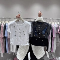 VINESU Heavy- Butterfly Embellishment Sequin Tee