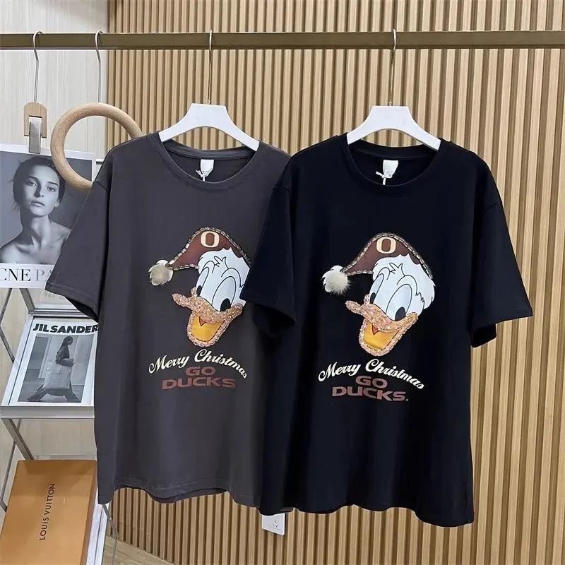VINESU Full of Festive Feel! Donald Duck Rhinestone Christmas T - shirt