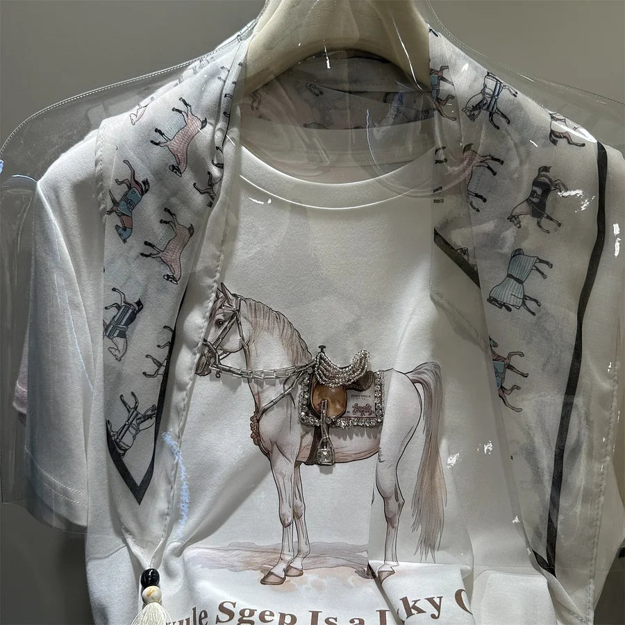 A191 - Artistic Graphic Tee with Beaded Embroidery - 220g Premium Heavyweight Cotton