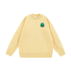 VINESU Handmade 3D Felt Decor Crewneck Sweater