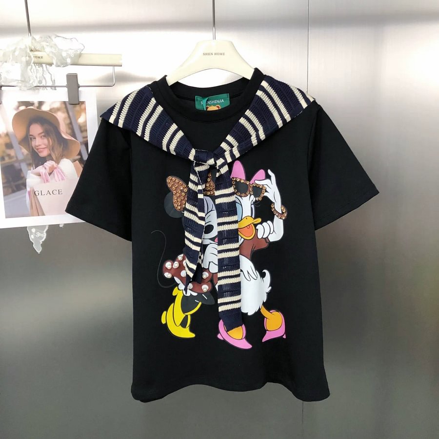 VINESU Minnie & Daisy Duck T-Shirt - Pearl/Rhinestone Details