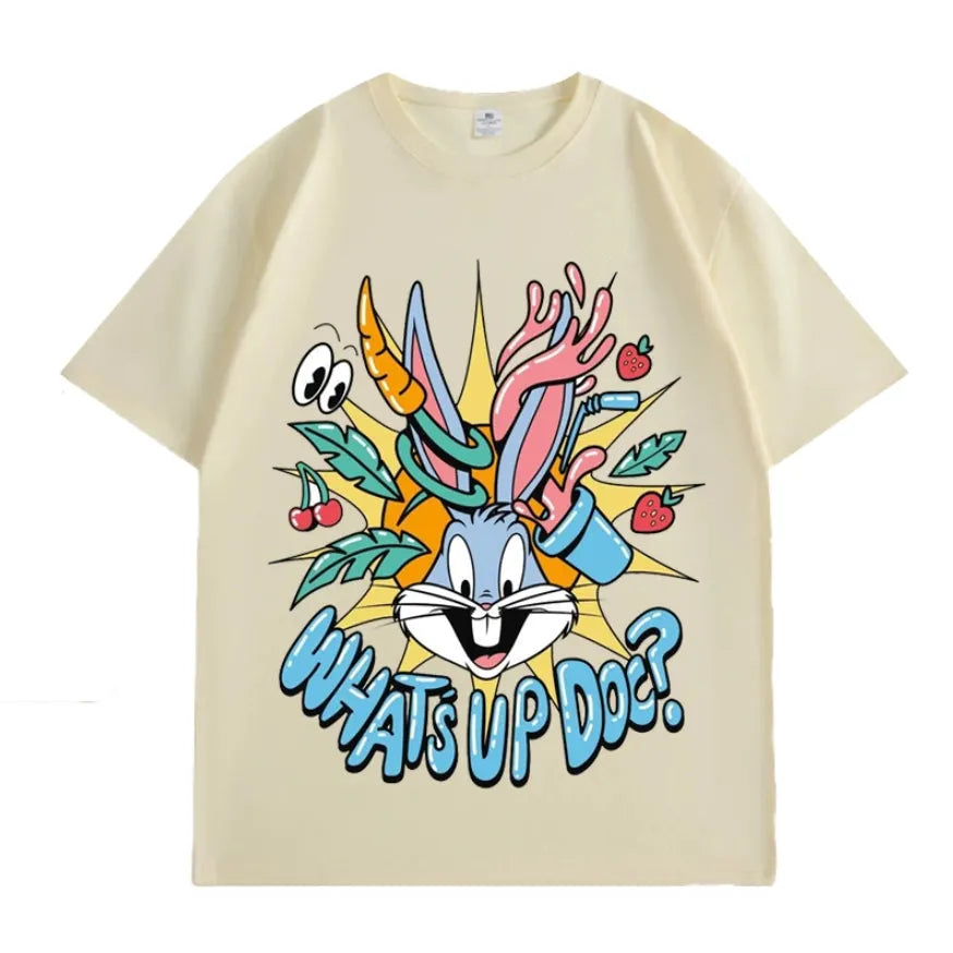 VINESU Bugs Bunny Series-What's up doc Printed Heavyweight T-shirts