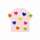 A240 - Heart Pop Handmade 3D Appliqué T-Shirt | 100% Cotton Colorful Heart Tee