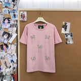 VINESU A26 - Rhinestone Butterfly Tassel Crew Neck Cotton T‑shirt, Soft & Stylish