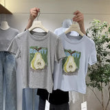 A140 - 220g 100% Cotton Short Sleeve T-Shirt: Pear Pattern, Heavy Hand-beaded Embroidery