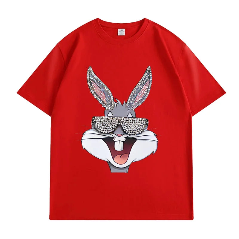 VINESU V786 - Sparkle Bunny Bling Graphic Relaxed Fit T-Shirt