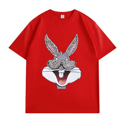 VINESU V786 - Sparkle Bunny Bling Graphic Relaxed Fit T-Shirt