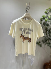 A192 - Artisan Embroidered Horse Graphic Tee - Heavyweight 220g Premium Cotton T-Shirt with Beaded Detail